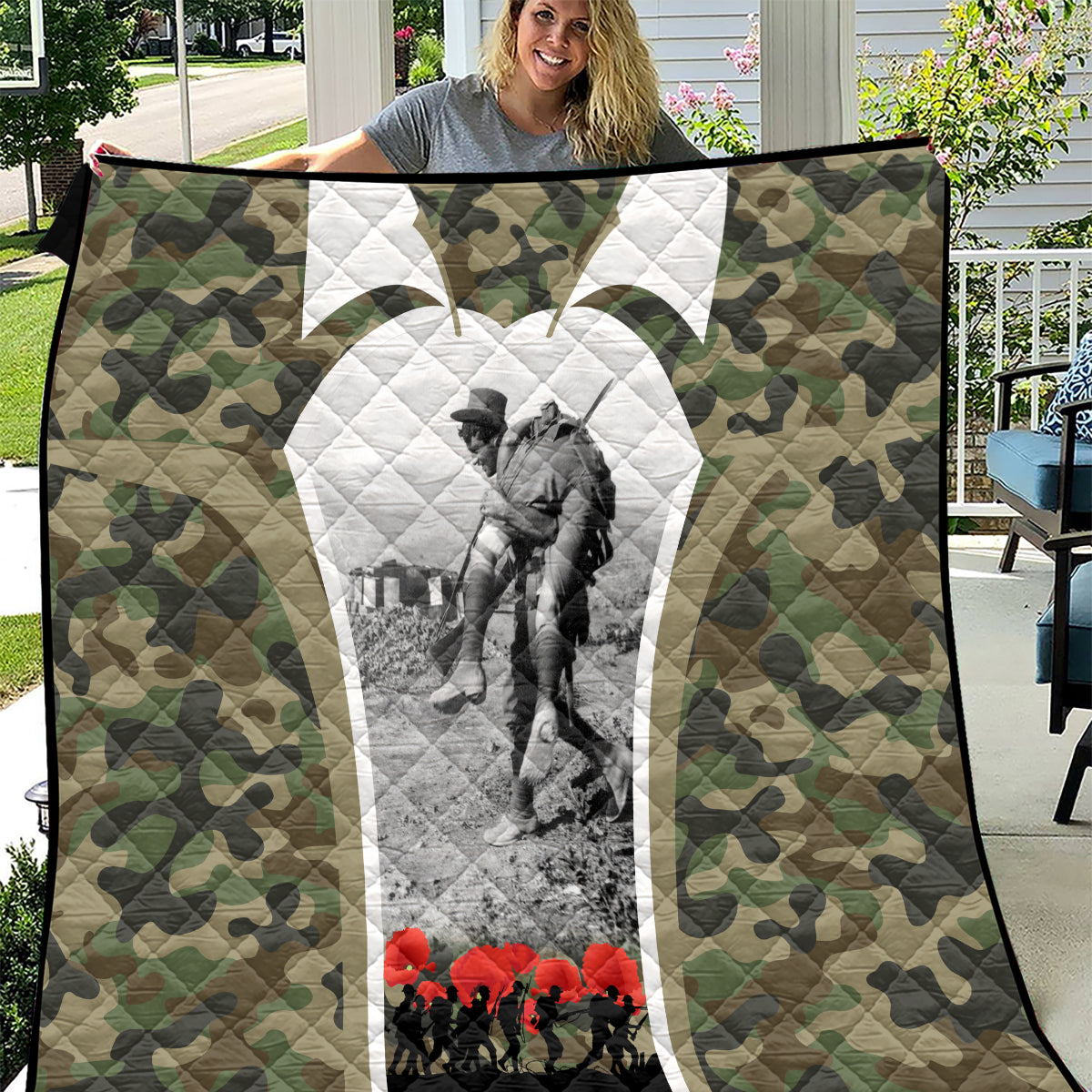 New Zealand and Australia ANZAC Day Quilt Koala and Kiwi Bird Soldier Gallipoli Camouflage Style