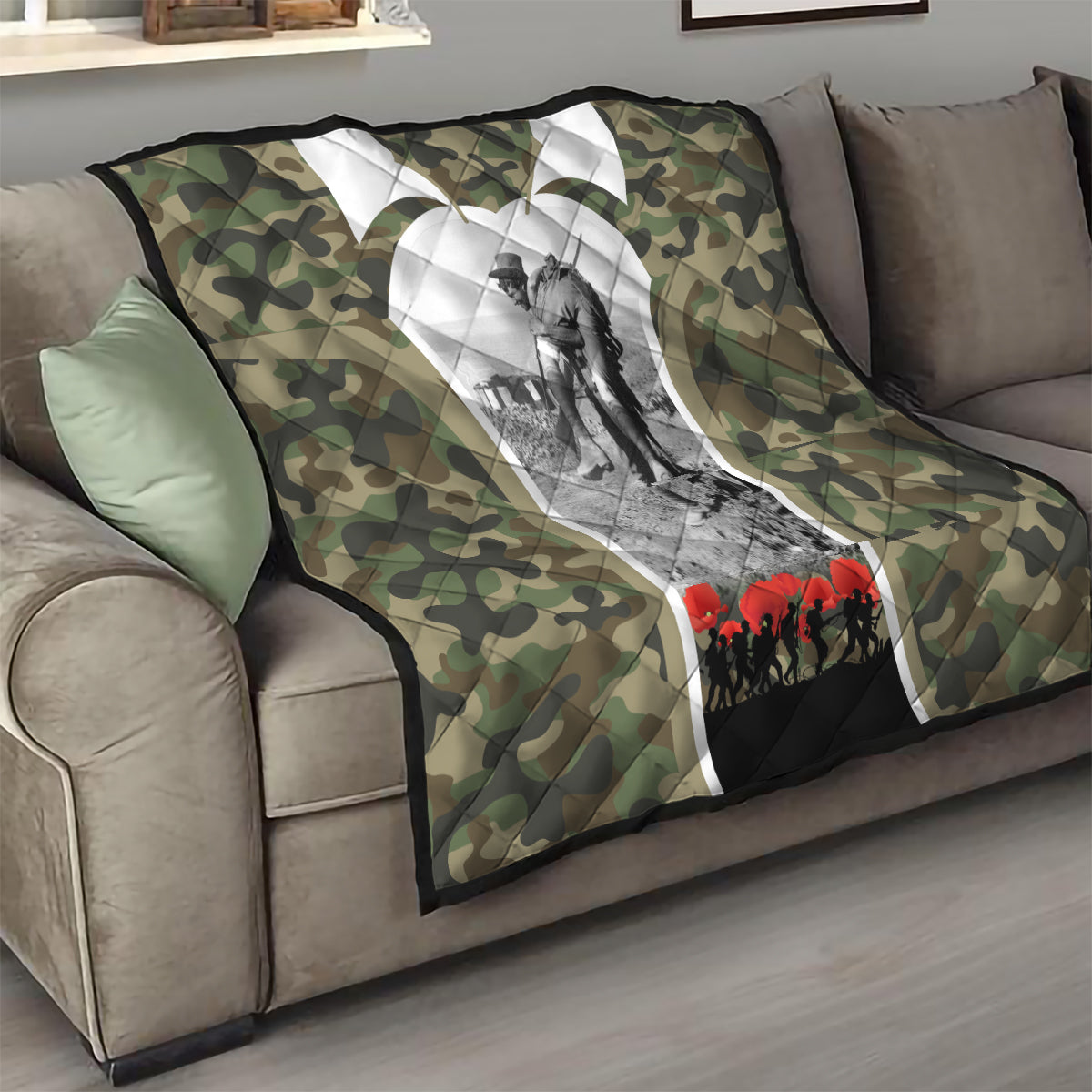 New Zealand and Australia ANZAC Day Quilt Koala and Kiwi Bird Soldier Gallipoli Camouflage Style