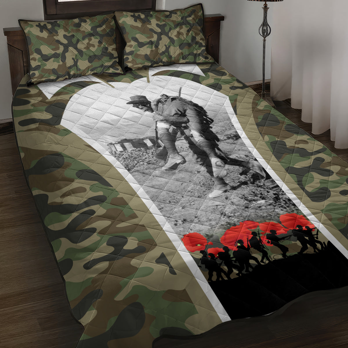 New Zealand and Australia ANZAC Day Quilt Bed Set Koala and Kiwi Bird Soldier Gallipoli Camouflage Style