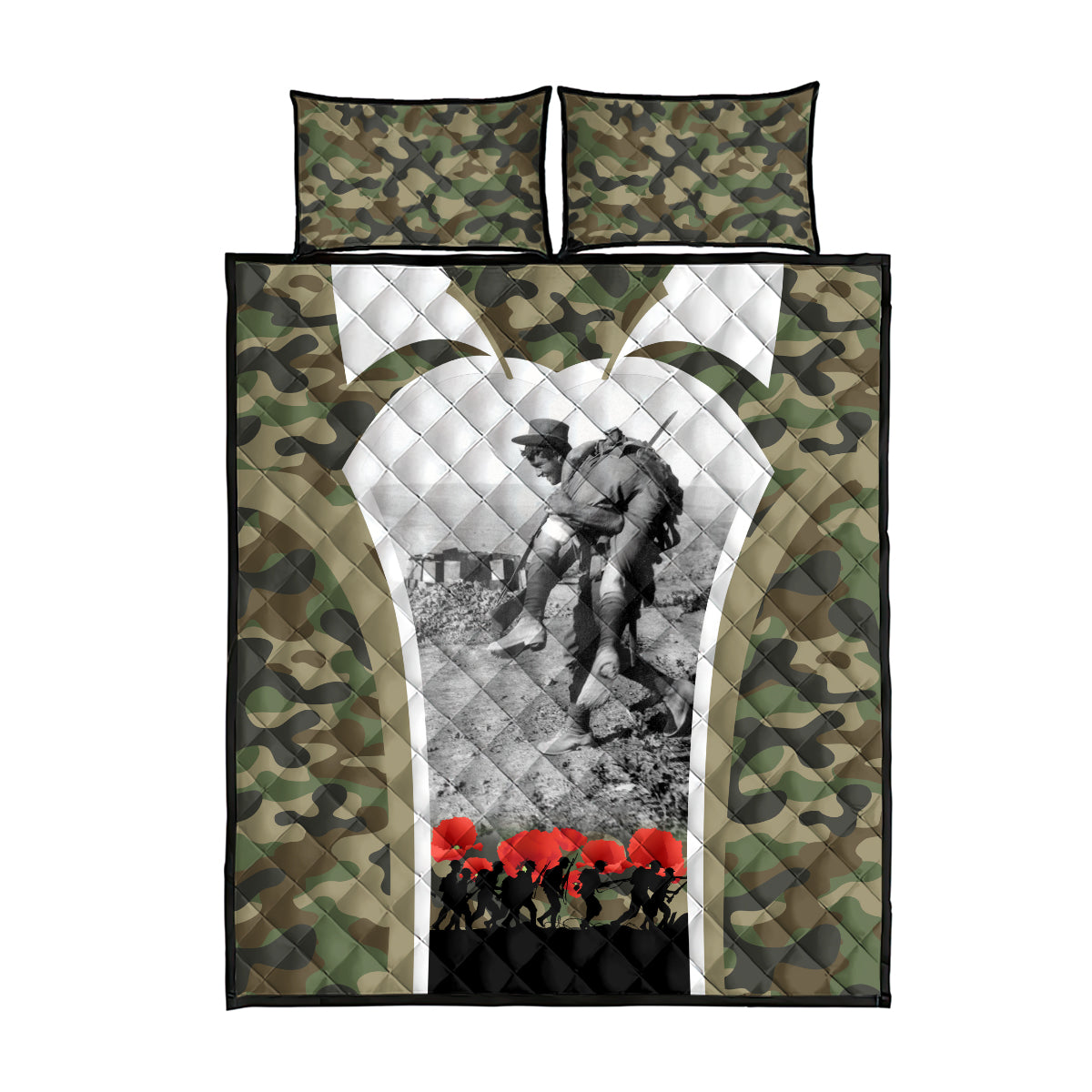 New Zealand and Australia ANZAC Day Quilt Bed Set Koala and Kiwi Bird Soldier Gallipoli Camouflage Style