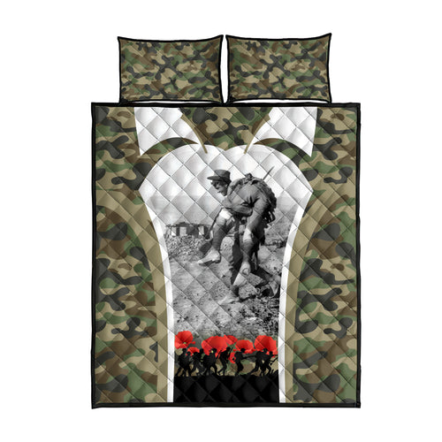New Zealand and Australia ANZAC Day Quilt Bed Set Koala and Kiwi Bird Soldier Gallipoli Camouflage Style