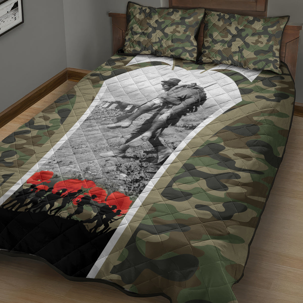 New Zealand and Australia ANZAC Day Quilt Bed Set Koala and Kiwi Bird Soldier Gallipoli Camouflage Style