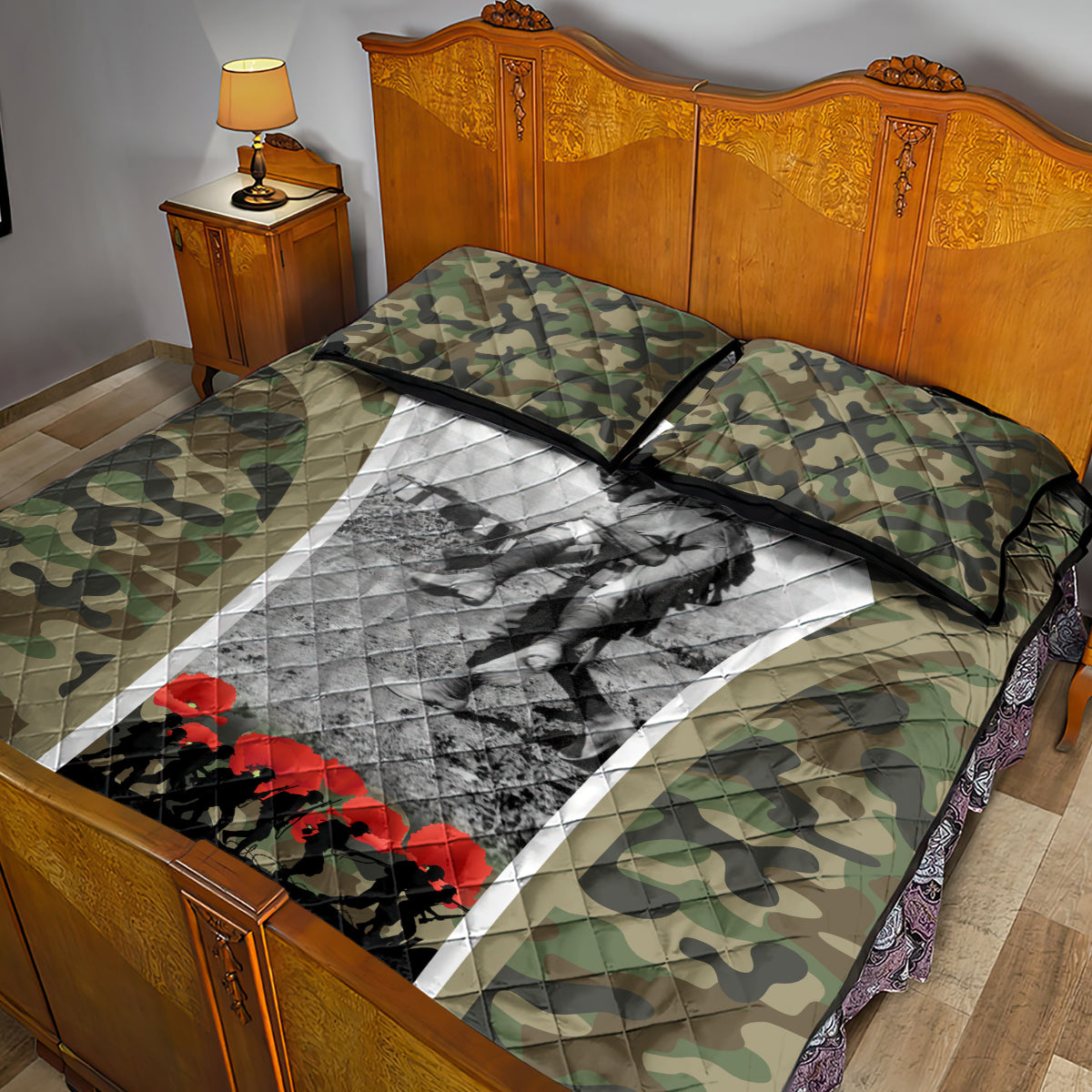 New Zealand and Australia ANZAC Day Quilt Bed Set Koala and Kiwi Bird Soldier Gallipoli Camouflage Style