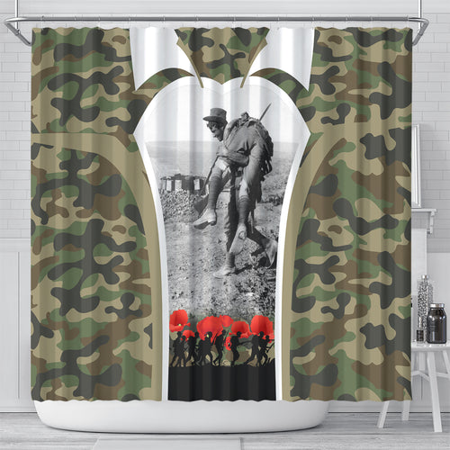 New Zealand and Australia ANZAC Day Shower Curtain Koala and Kiwi Bird Soldier Gallipoli Camouflage Style