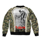 New Zealand and Australia ANZAC Day Sleeve Zip Bomber Jacket Koala and Kiwi Bird Soldier Gallipoli Camouflage Style