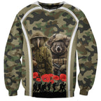 New Zealand and Australia ANZAC Day Sweatshirt Koala and Kiwi Bird Soldier Gallipoli Camouflage Style