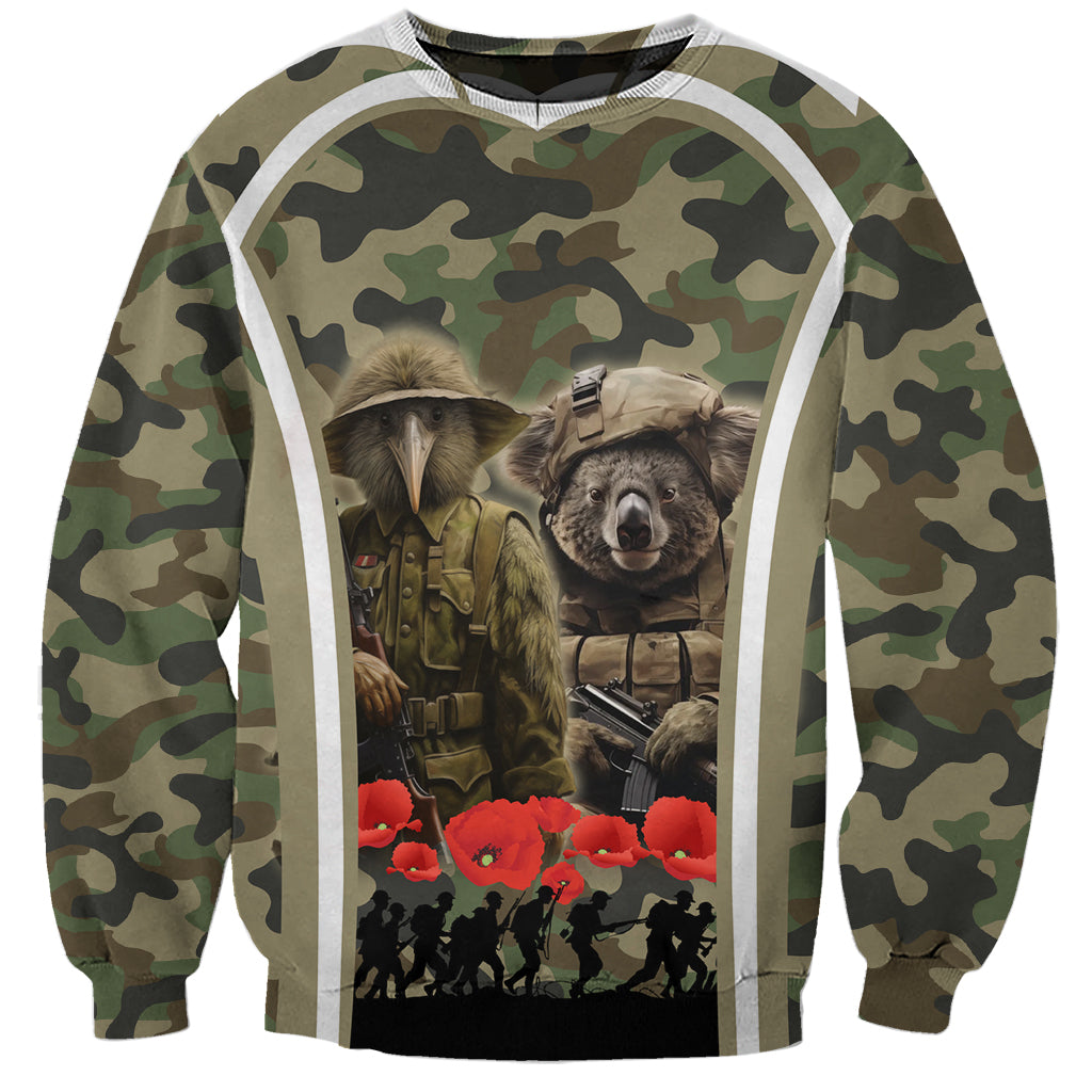 New Zealand and Australia ANZAC Day Sweatshirt Koala and Kiwi Bird Soldier Gallipoli Camouflage Style