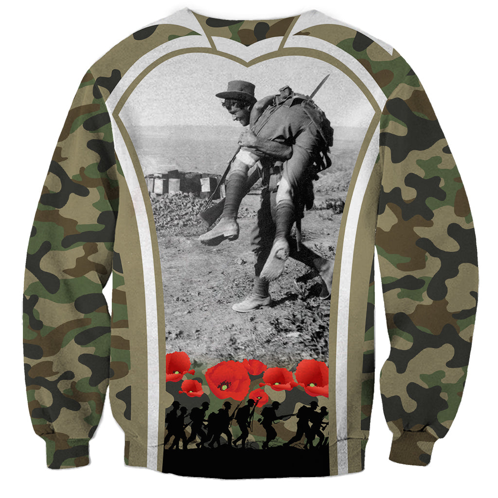 New Zealand and Australia ANZAC Day Sweatshirt Koala and Kiwi Bird Soldier Gallipoli Camouflage Style