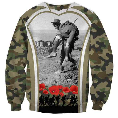 New Zealand and Australia ANZAC Day Sweatshirt Koala and Kiwi Bird Soldier Gallipoli Camouflage Style
