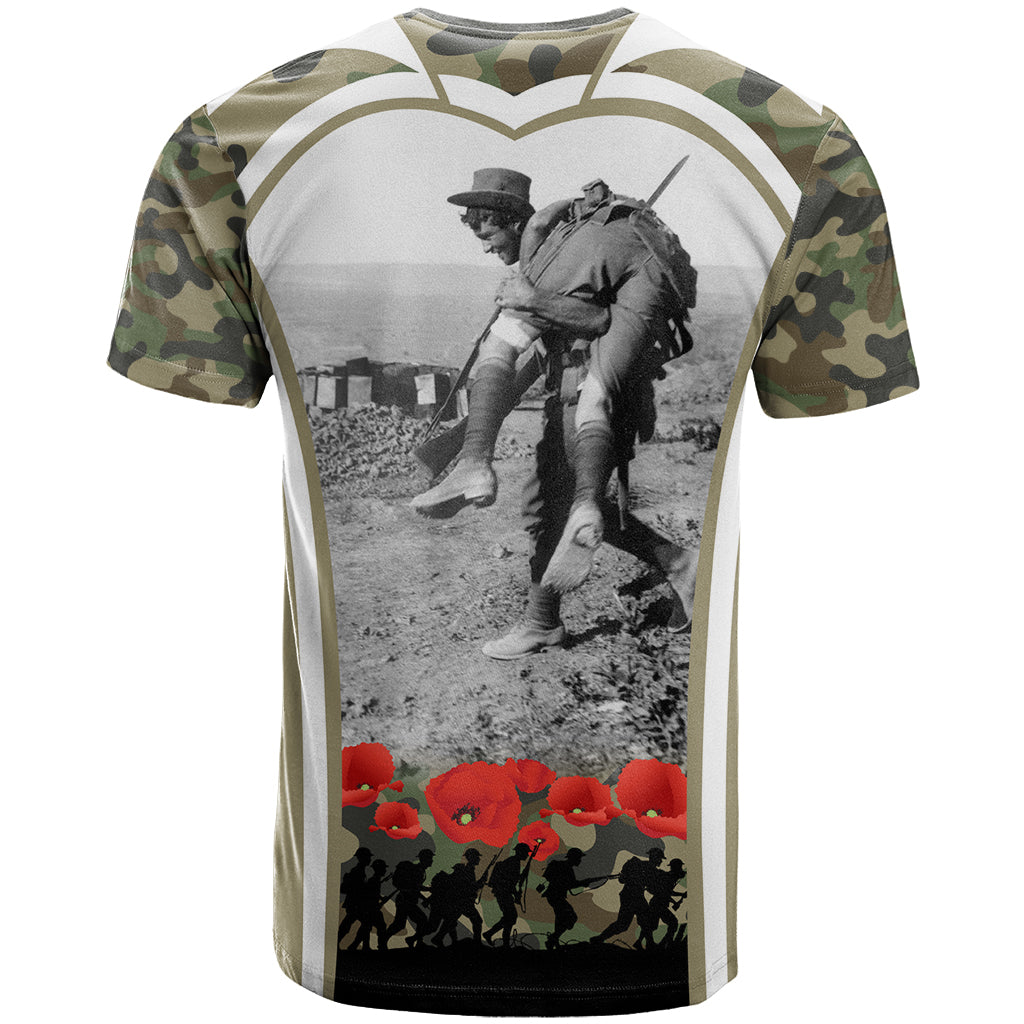 New Zealand and Australia ANZAC Day T Shirt Koala and Kiwi Bird Soldier Gallipoli Camouflage Style
