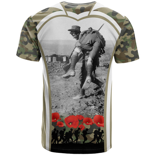 New Zealand and Australia ANZAC Day T Shirt Koala and Kiwi Bird Soldier Gallipoli Camouflage Style