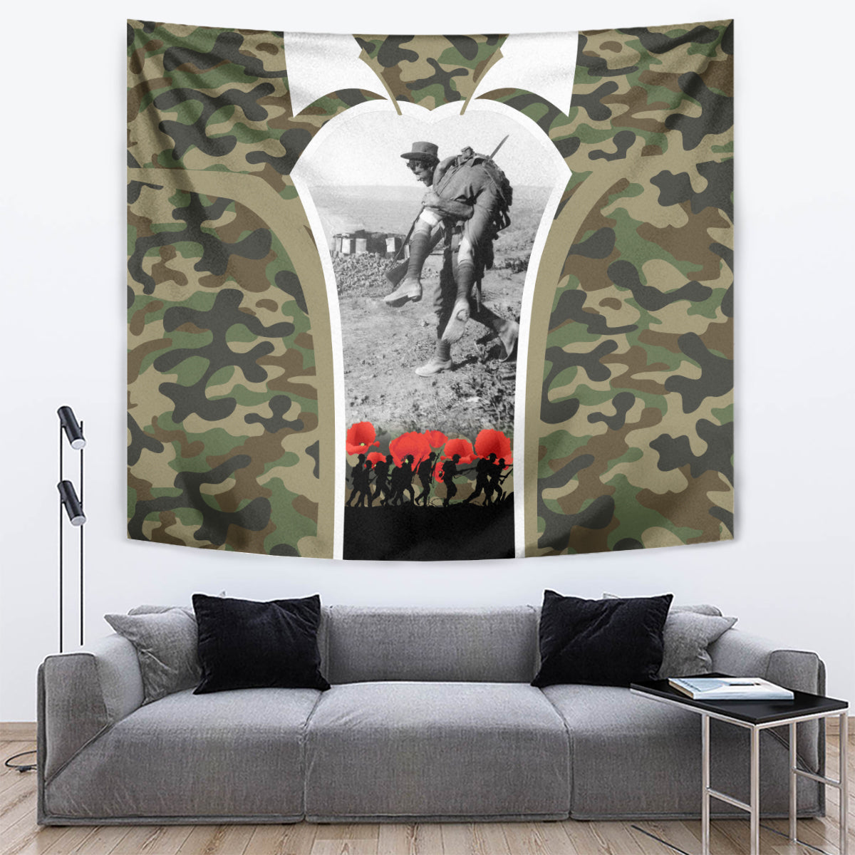 New Zealand and Australia ANZAC Day Tapestry Koala and Kiwi Bird Soldier Gallipoli Camouflage Style