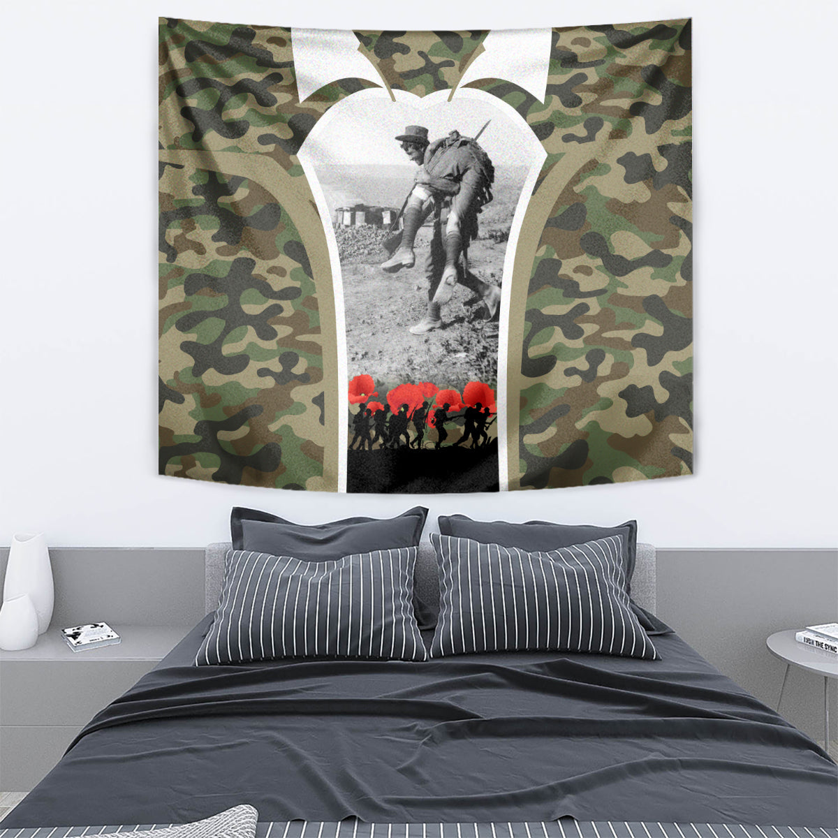New Zealand and Australia ANZAC Day Tapestry Koala and Kiwi Bird Soldier Gallipoli Camouflage Style