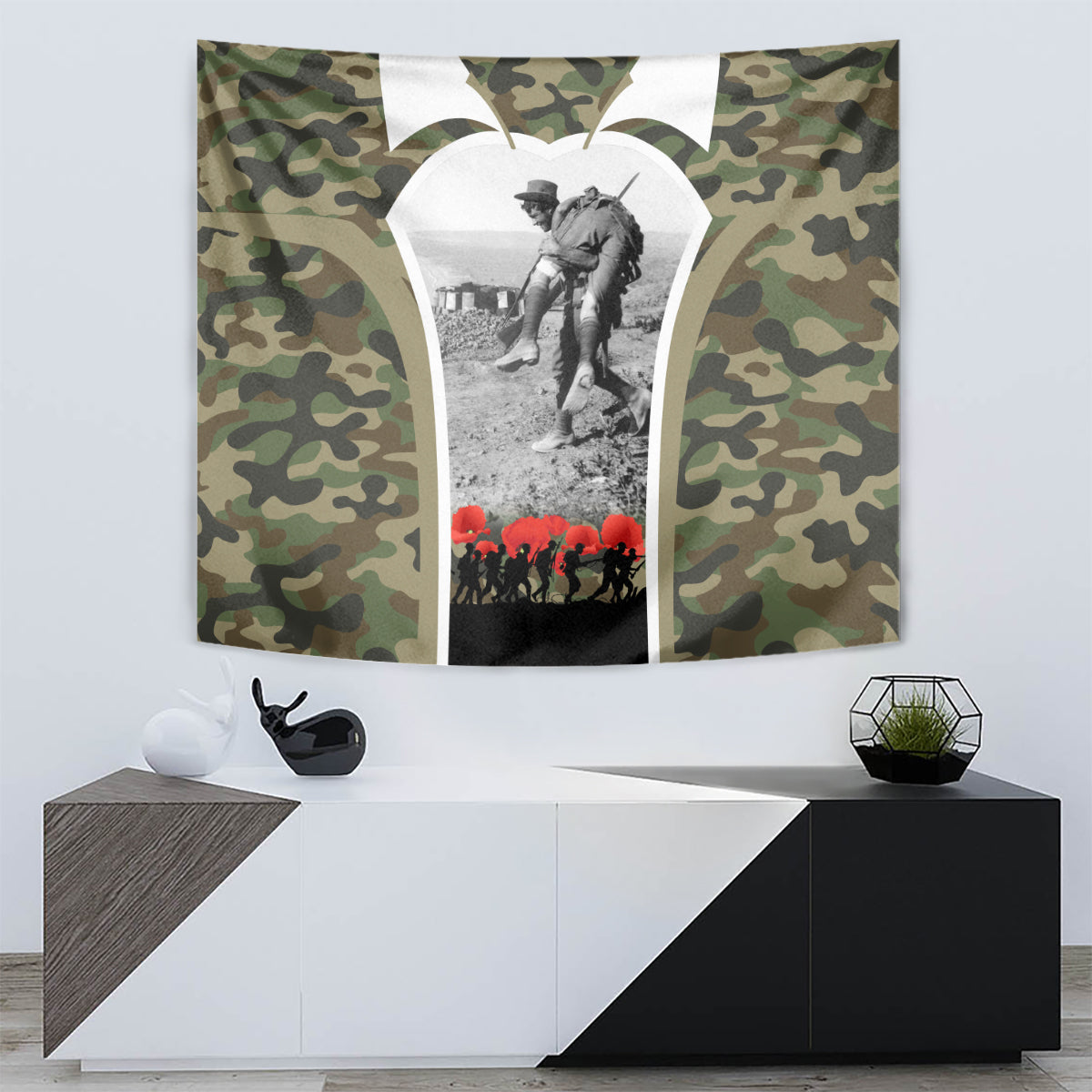 New Zealand and Australia ANZAC Day Tapestry Koala and Kiwi Bird Soldier Gallipoli Camouflage Style