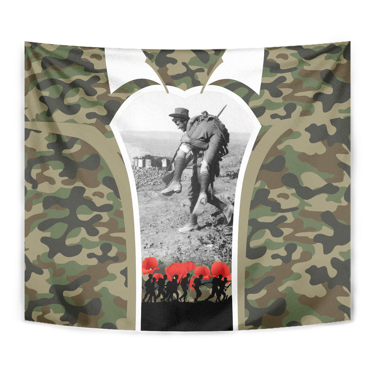 New Zealand and Australia ANZAC Day Tapestry Koala and Kiwi Bird Soldier Gallipoli Camouflage Style