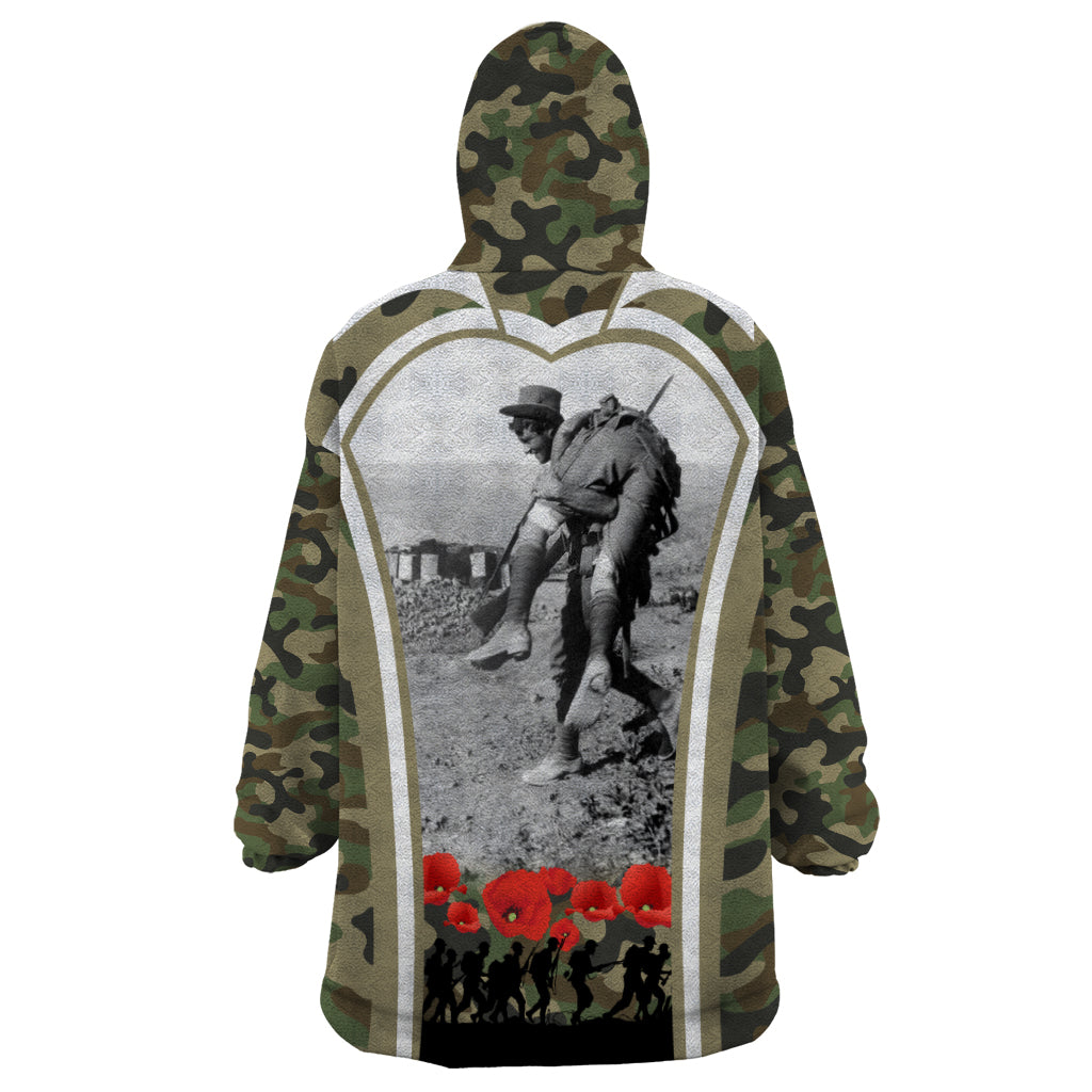 New Zealand and Australia ANZAC Day Wearable Blanket Hoodie Koala and Kiwi Bird Soldier Gallipoli Camouflage Style