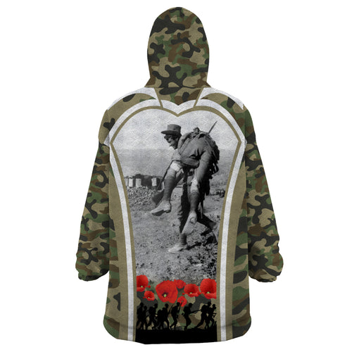 New Zealand and Australia ANZAC Day Wearable Blanket Hoodie Koala and Kiwi Bird Soldier Gallipoli Camouflage Style