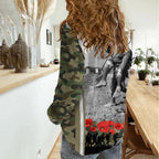 New Zealand and Australia ANZAC Day Women Casual Shirt Koala and Kiwi Bird Soldier Gallipoli Camouflage Style