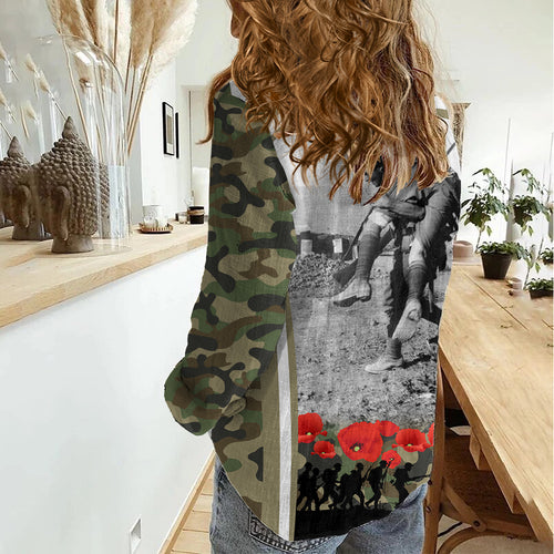 New Zealand and Australia ANZAC Day Women Casual Shirt Koala and Kiwi Bird Soldier Gallipoli Camouflage Style