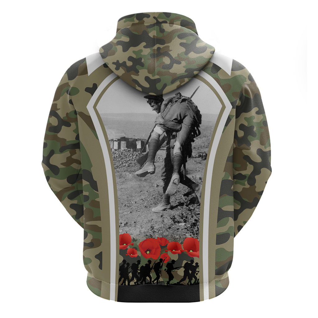 New Zealand and Australia ANZAC Day Zip Hoodie Koala and Kiwi Bird Soldier Gallipoli Camouflage Style