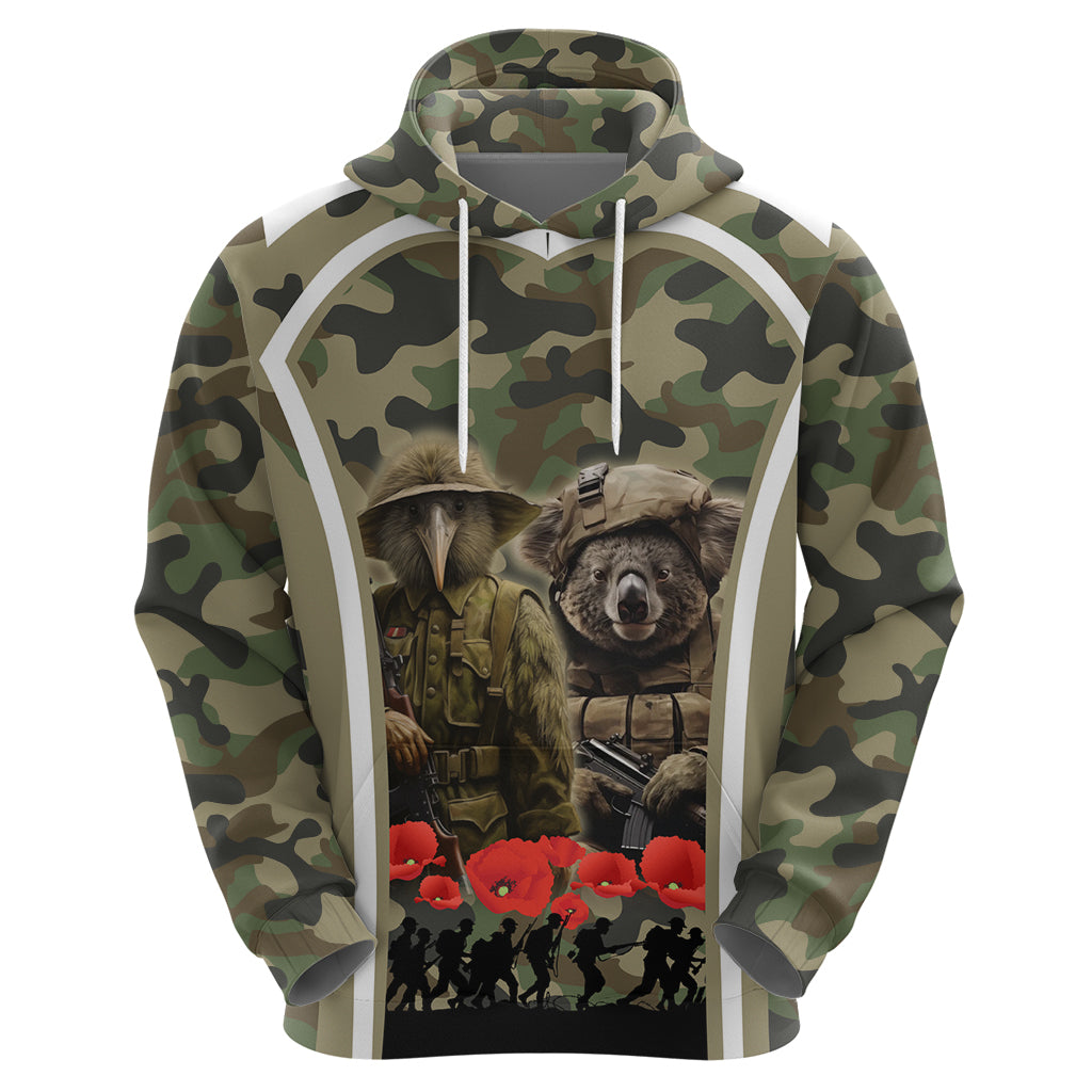 New Zealand and Australia ANZAC Day Zip Hoodie Koala and Kiwi Bird Soldier Gallipoli Camouflage Style