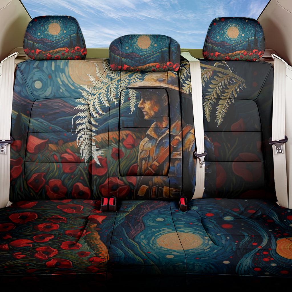 New Zealand Soldier ANZAC Day Back Car Seat Cover Silver Fern Starry Night Style