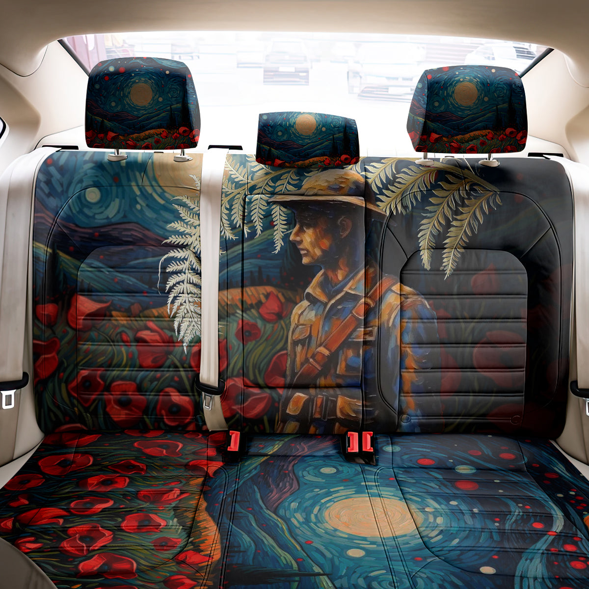 New Zealand Soldier ANZAC Day Back Car Seat Cover Silver Fern Starry Night Style