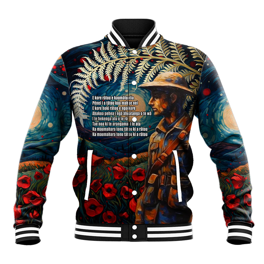 New Zealand Soldier ANZAC Day Baseball Jacket Silver Fern Starry Night Style