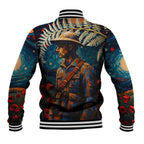 New Zealand Soldier ANZAC Day Baseball Jacket Silver Fern Starry Night Style