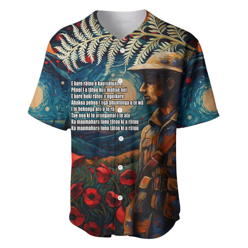 New Zealand Soldier ANZAC Day Baseball Jersey Silver Fern Starry Night Style