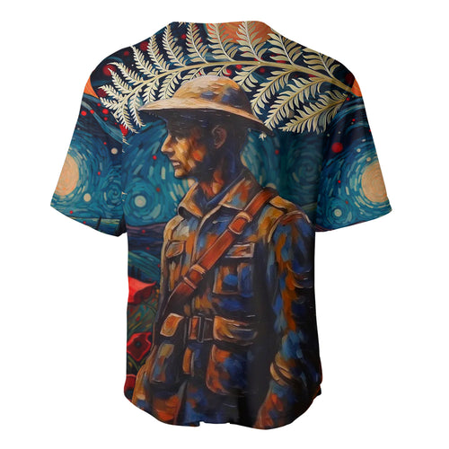 New Zealand Soldier ANZAC Day Baseball Jersey Silver Fern Starry Night Style