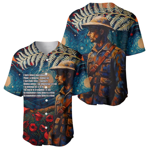 New Zealand Soldier ANZAC Day Baseball Jersey Silver Fern Starry Night Style