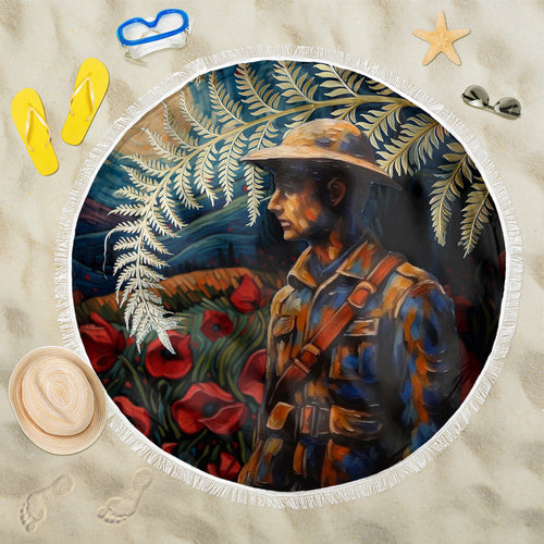 New Zealand Soldier ANZAC Day Beach Blanket Silver Fern Starry Night Style