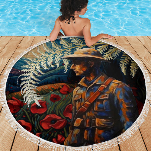 New Zealand Soldier ANZAC Day Beach Blanket Silver Fern Starry Night Style