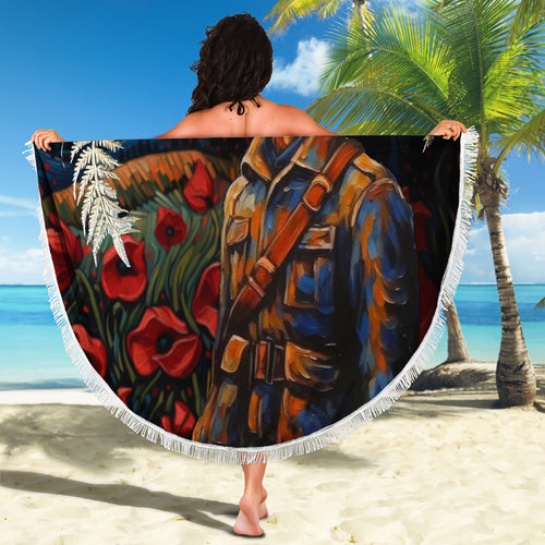 New Zealand Soldier ANZAC Day Beach Blanket Silver Fern Starry Night Style
