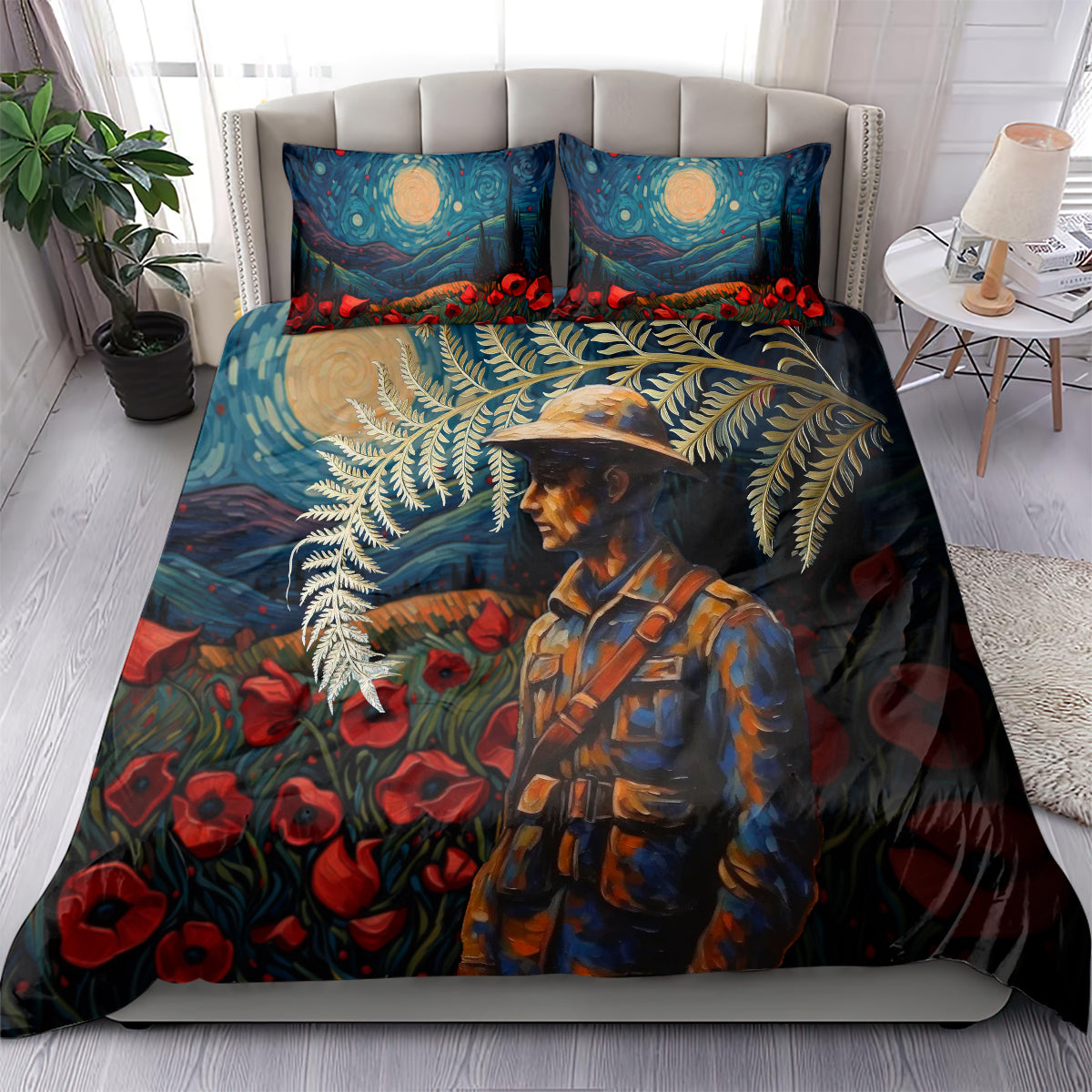 New Zealand Soldier ANZAC Day Bedding Set Silver Fern Starry Night Style