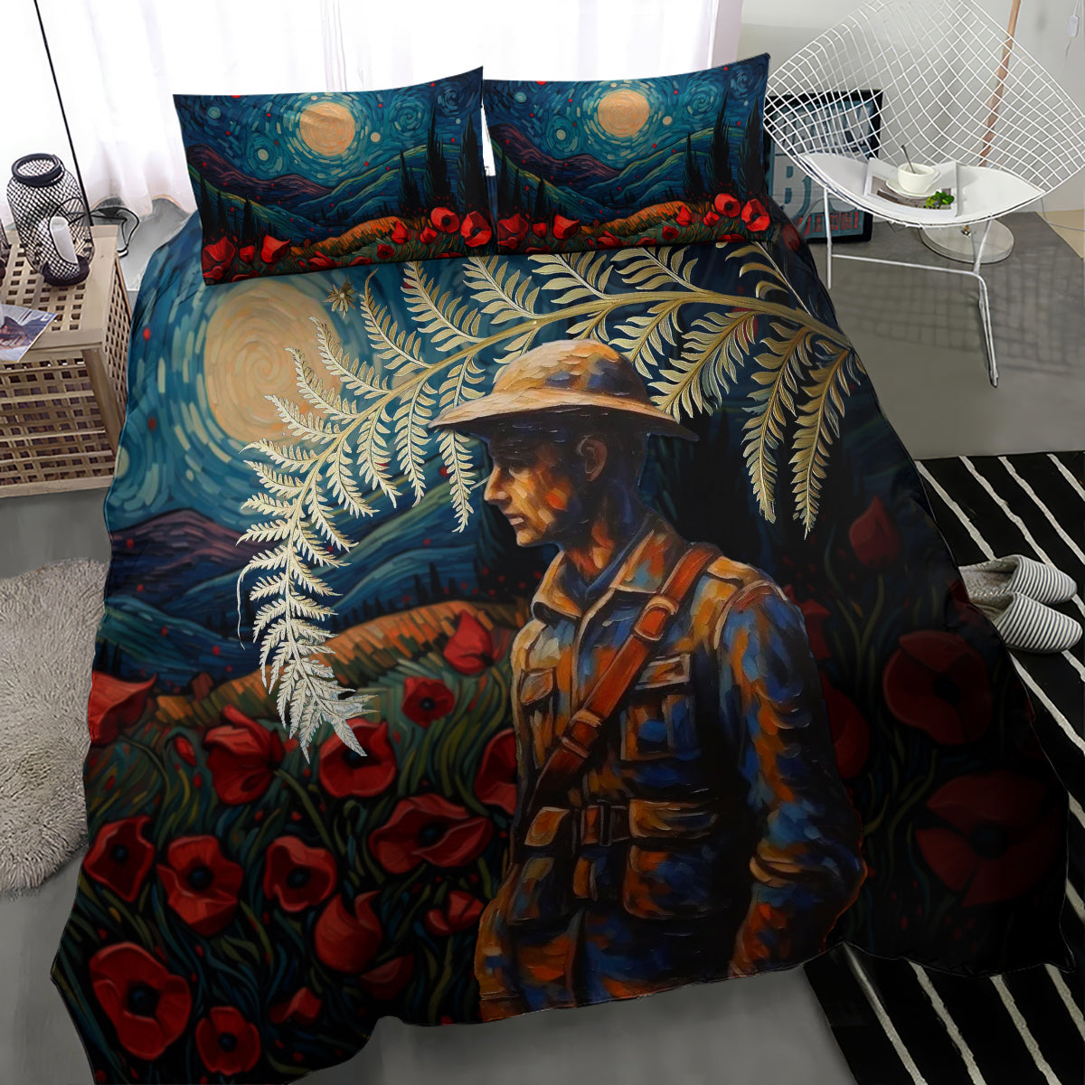 New Zealand Soldier ANZAC Day Bedding Set Silver Fern Starry Night Style