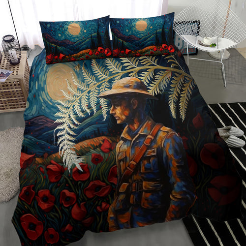 New Zealand Soldier ANZAC Day Bedding Set Silver Fern Starry Night Style