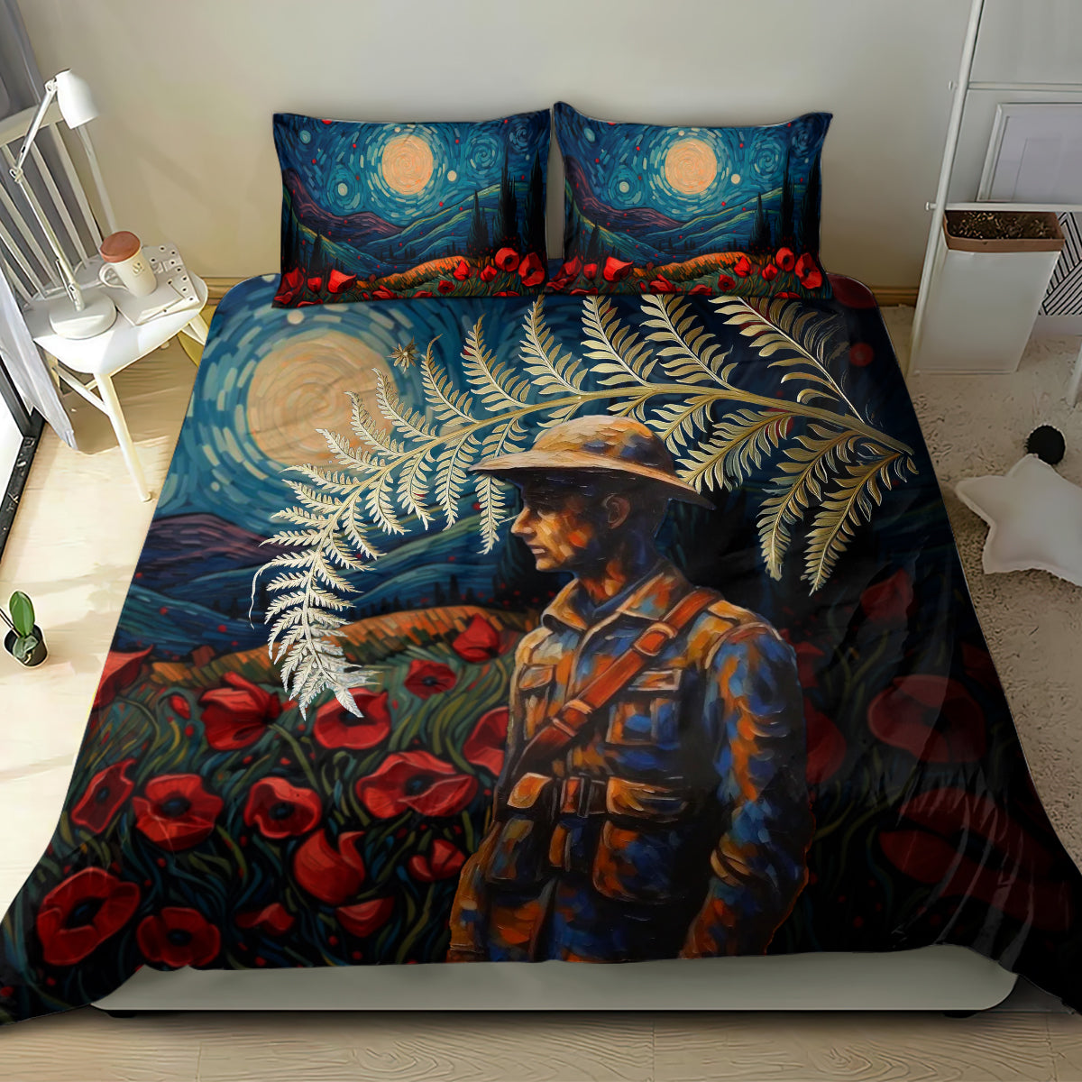New Zealand Soldier ANZAC Day Bedding Set Silver Fern Starry Night Style