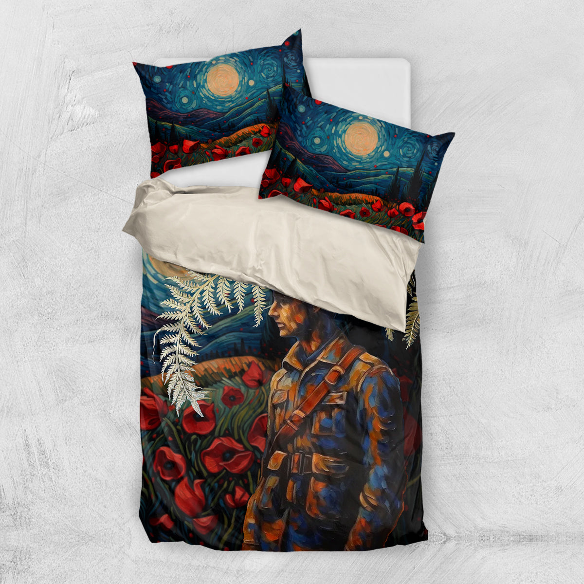 New Zealand Soldier ANZAC Day Bedding Set Silver Fern Starry Night Style
