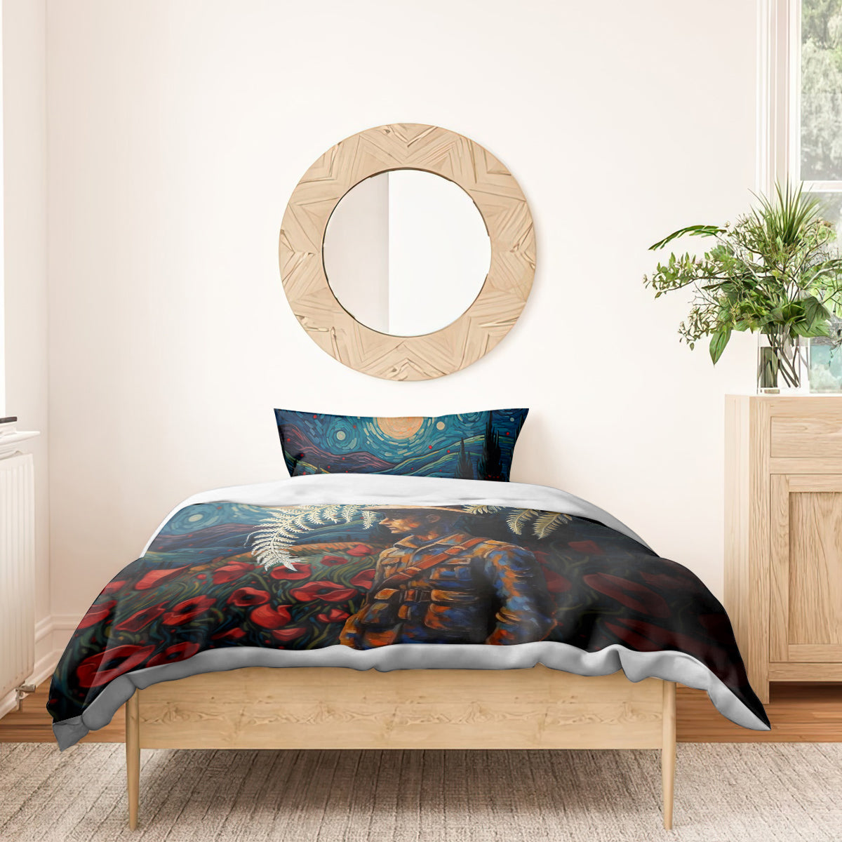 New Zealand Soldier ANZAC Day Bedding Set Silver Fern Starry Night Style