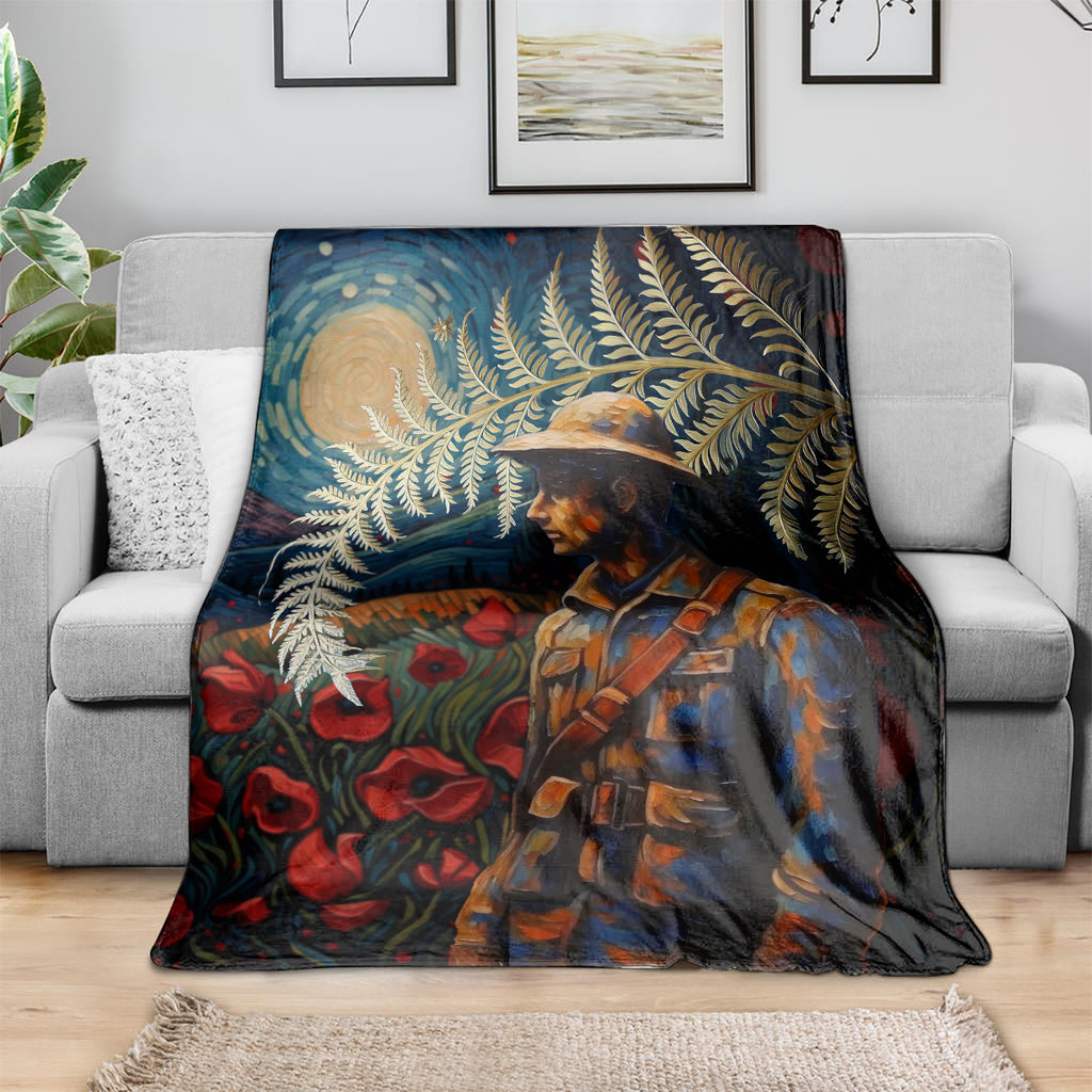 New Zealand Soldier ANZAC Day Blanket Silver Fern Starry Night Style