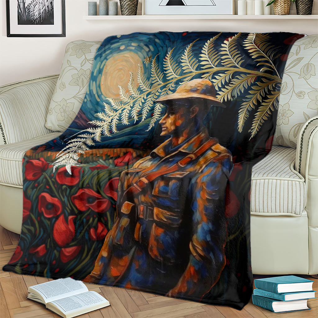 New Zealand Soldier ANZAC Day Blanket Silver Fern Starry Night Style