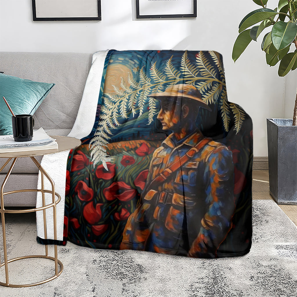 New Zealand Soldier ANZAC Day Blanket Silver Fern Starry Night Style
