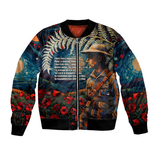 New Zealand Soldier ANZAC Day Bomber Jacket Silver Fern Starry Night Style