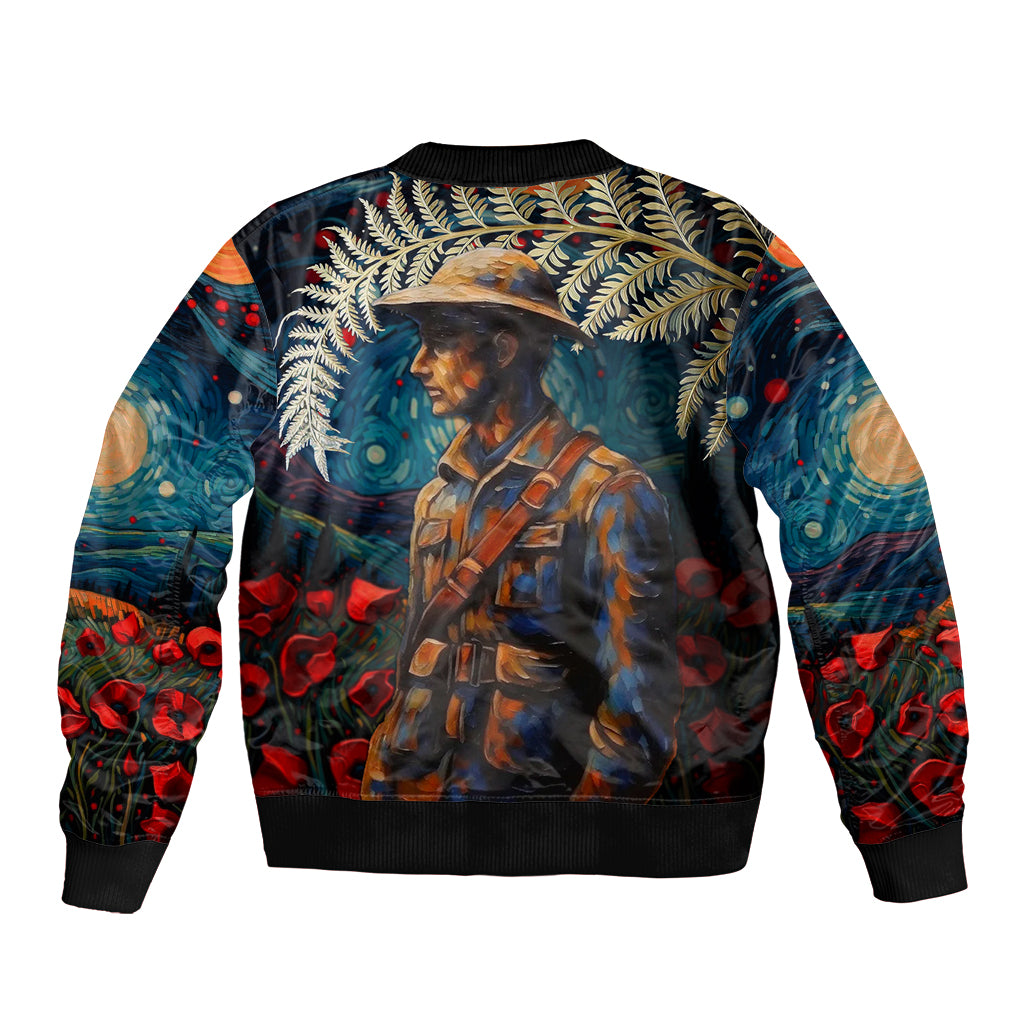 New Zealand Soldier ANZAC Day Bomber Jacket Silver Fern Starry Night Style