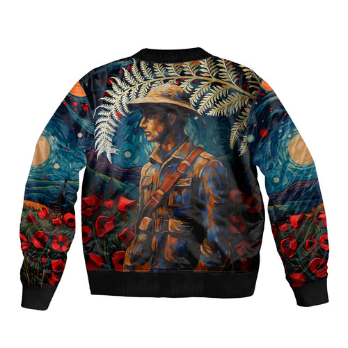 New Zealand Soldier ANZAC Day Bomber Jacket Silver Fern Starry Night Style