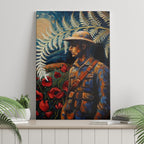 New Zealand Soldier ANZAC Day Canvas Wall Art Silver Fern Starry Night Style
