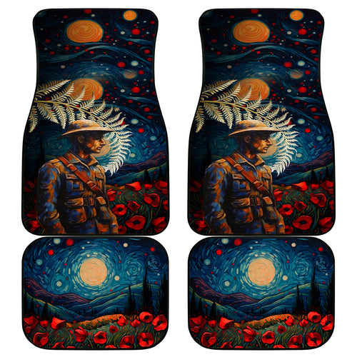 New Zealand Soldier ANZAC Day Car Mats Silver Fern Starry Night Style