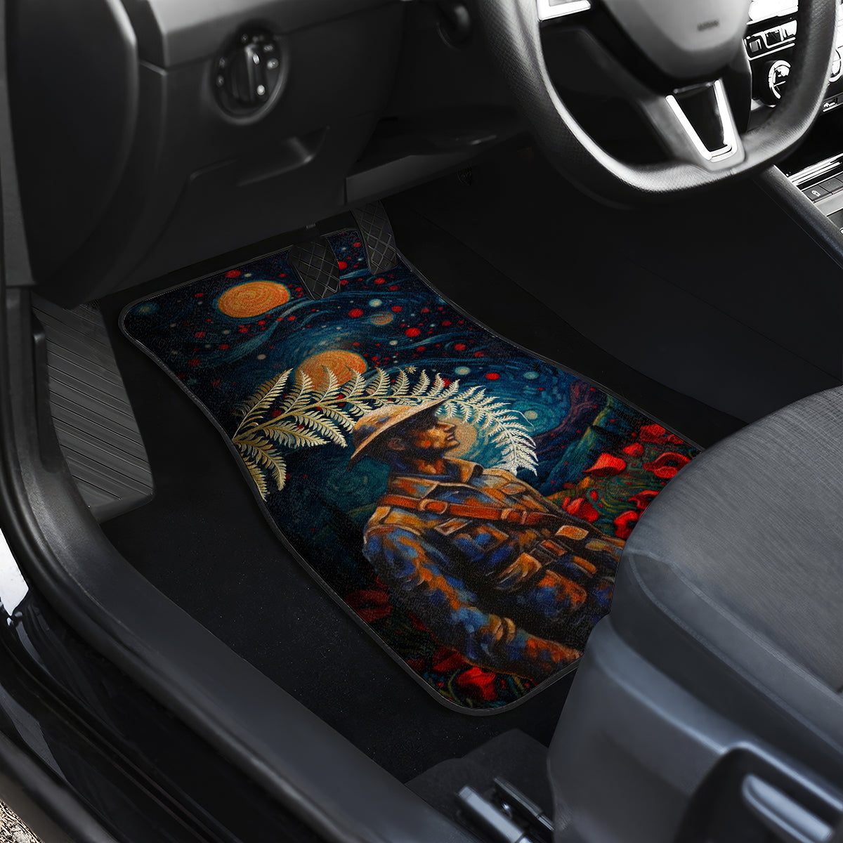New Zealand Soldier ANZAC Day Car Mats Silver Fern Starry Night Style